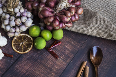 High angle view of fruits on table