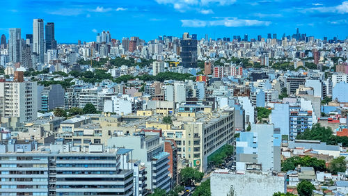 High angle view of buildings in city