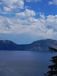 Scenic view of mountains against cloudy sky