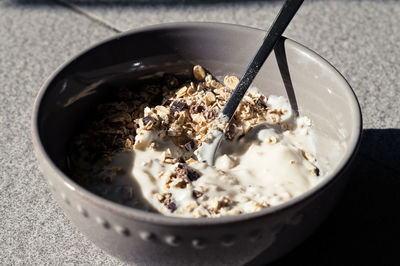 Close-up of breakfast in bowl on table