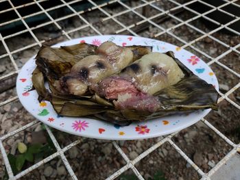 High angle view of food in plate