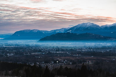 Scenic view of mountains against sky during winter