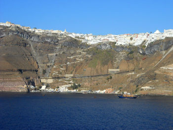 Scenic view of sea against clear blue sky