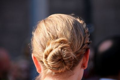 Rear view of woman with blond hair