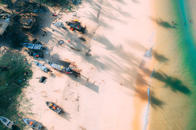 High angle view of people on road