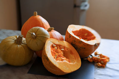 Close-up of pumpkin on table