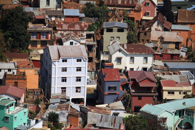 High angle view of buildings in town