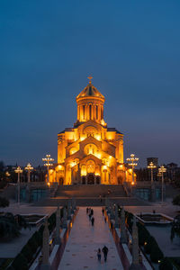 Illuminated buildings in city