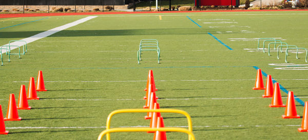 High angle view of soccer field