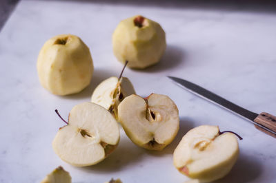 High angle view of apple on table