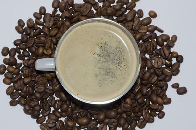 High angle view of coffee beans on table