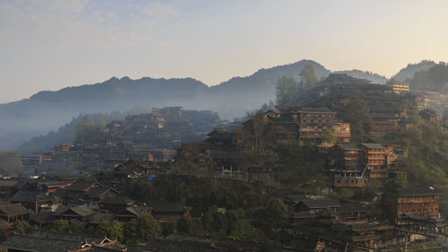 High angle shot of townscape against sky