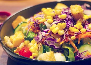 High angle view of chopped vegetables in bowl