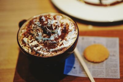 High angle view of coffee on table