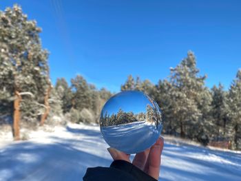 Lensball against blue sky