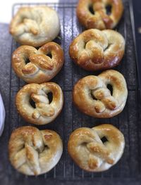 High angle view of bagel on table