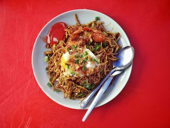 High angle view of meal served in plate