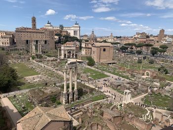 Overlooking the roman forum from the palatine hill in rome italy