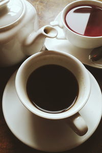 Close-up of coffee cup on table