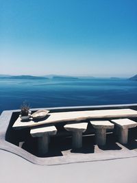 Scenic view of sea against clear blue sky