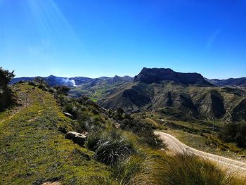 Scenic view of landscape against clear blue sky