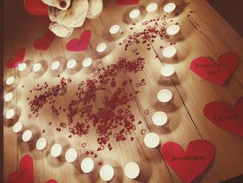 High angle view of heart shape on table