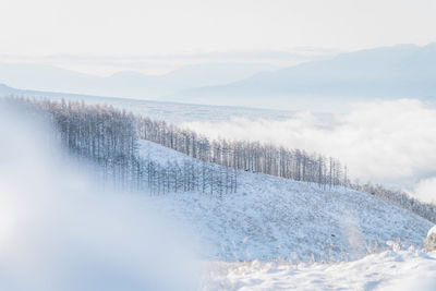 Scenic view of snow covered mountains against sky