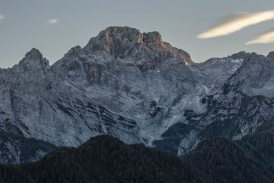 Low angle view of snowcapped mountain against sky