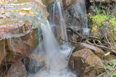 Close-up of water flowing through rocks