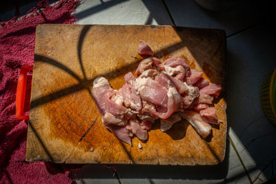 High angle view of food on cutting board