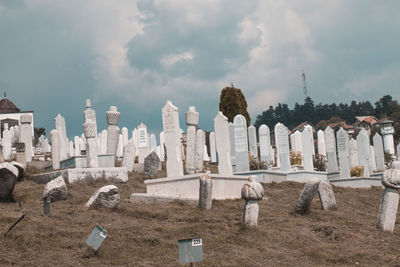 Panoramic view of cemetery against sky