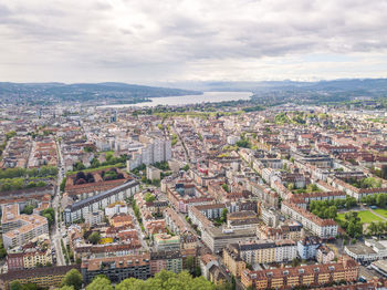 High angle shot of townscape against sky