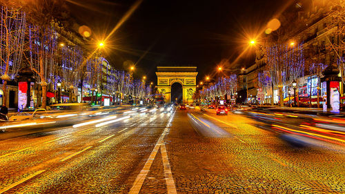 Light trails on road at night