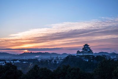 Scenic view of temple against sky during sunset