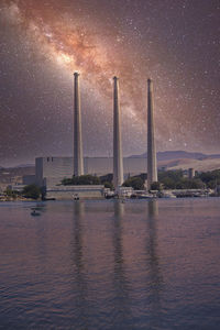 Scenic view of sea against sky at night