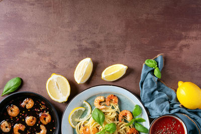 Directly above shot of fruits in bowl on table