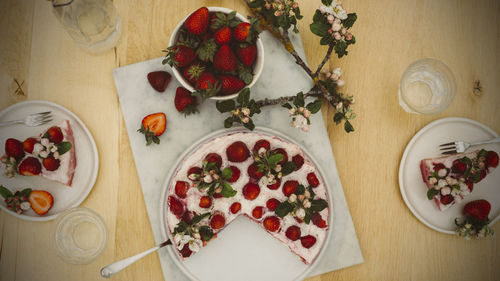 High angle view of fruit salad on table