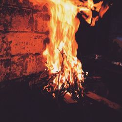 Close-up of bonfire at night