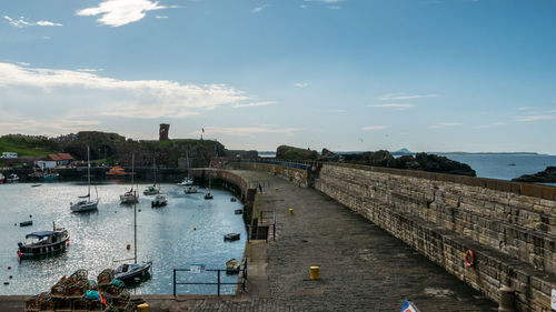 High angle view of bridge over sea in city