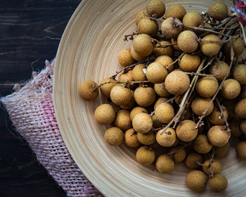 High angle view of fruits in container on table