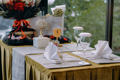 Close-up of christmas decorations on table