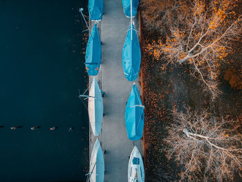 High angle view of person standing on boat