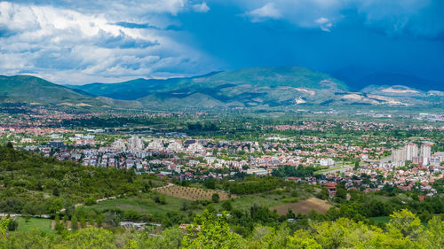 High angle view of townscape against sky