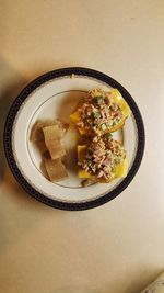 High angle view of food in bowl on table