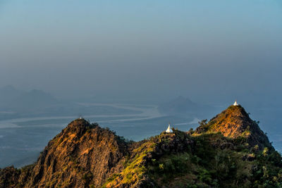 High angle view of mountains against sky