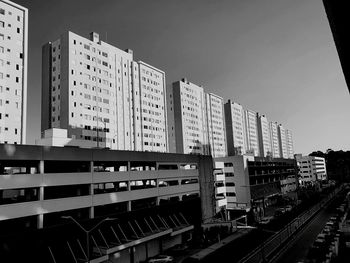 High angle view of buildings against sky