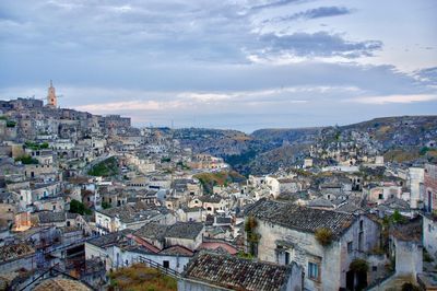 High angle view of townscape against sky