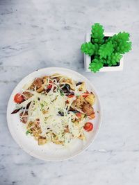 High angle view of meal served in bowl