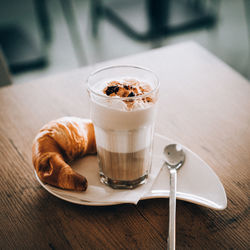 High angle view of breakfast on table