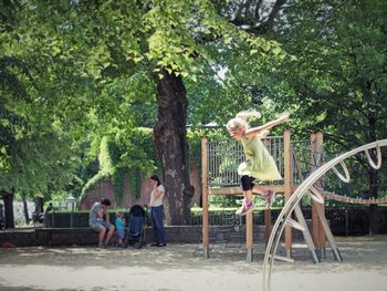 People relaxing in park